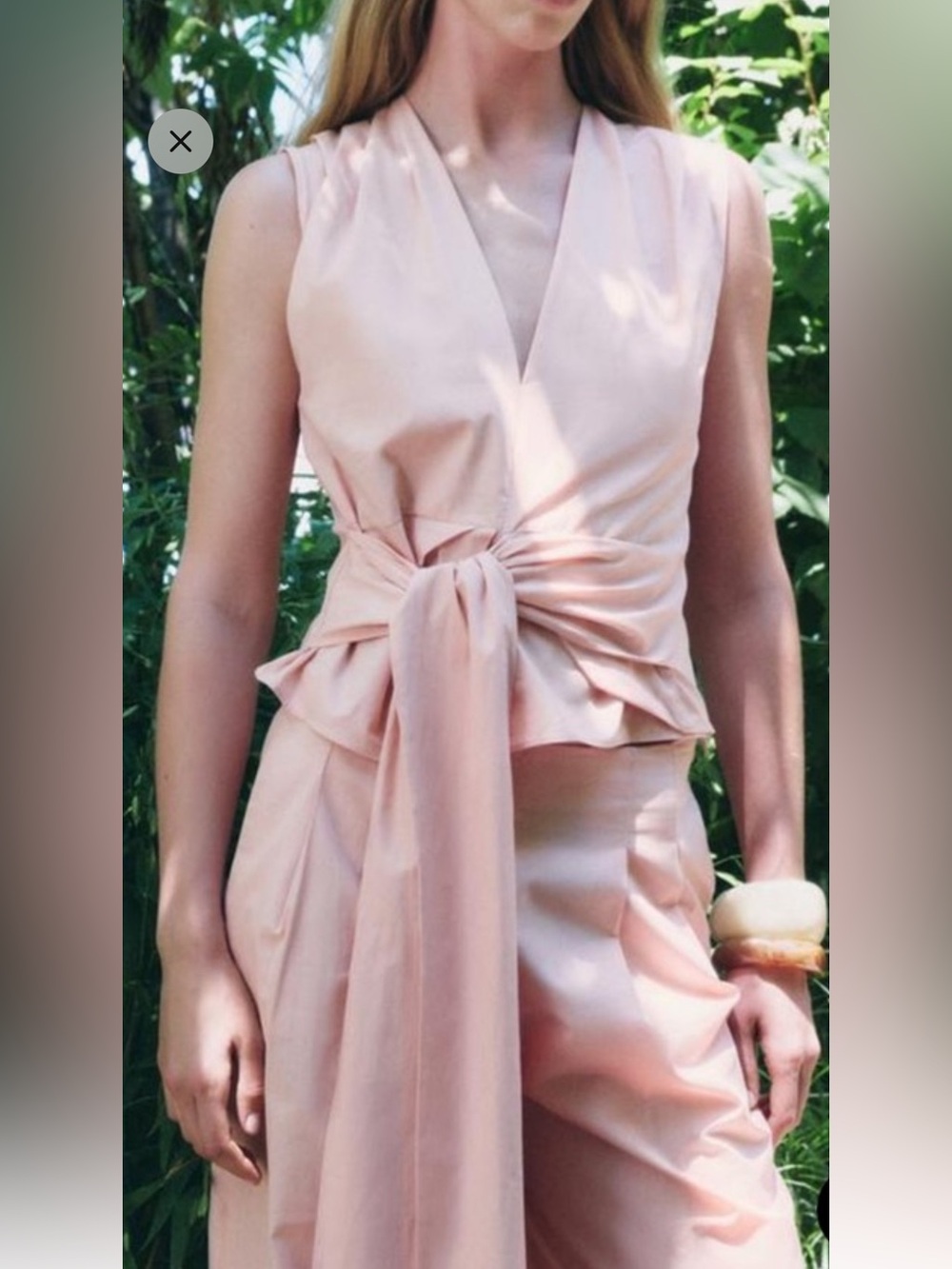 NWT Zara Dusty Pink Tie-Waist V-Neck Poplin Top-Sz XS
